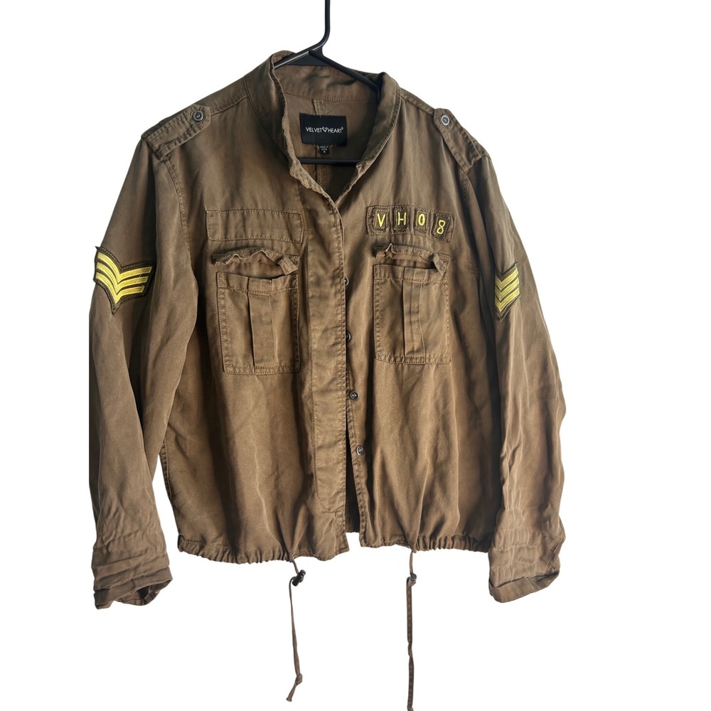 Velvet Heart Military Utility Jacket Olive Green Tencel Chevron Patch VH08 Small